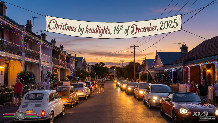 Christmas by Headlights 2025 - a festive car club cruise touring Christmas light displays starting in North Parramatta.