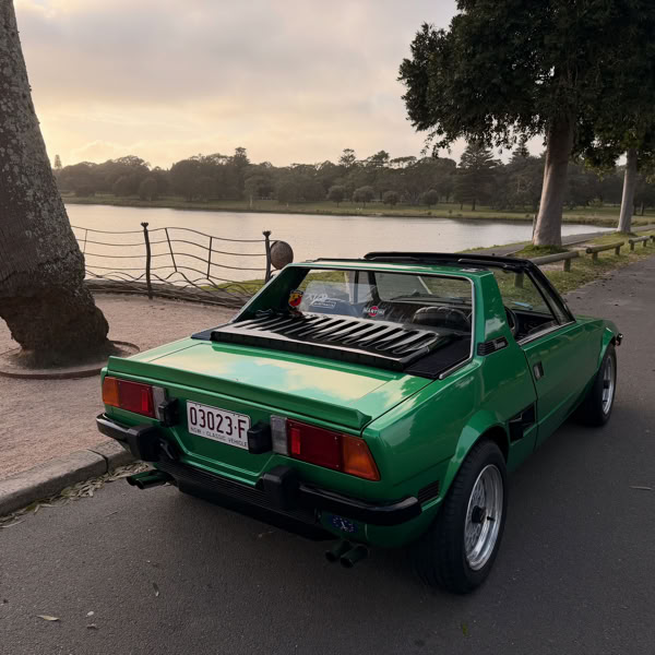 Modified Fiat X1/9 displaying NSW Classic Vehicle Scheme (CVS) plates, showing our club's support for modified and engineered vehicles.