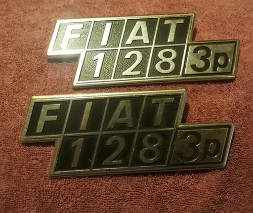 Fiat 128 3P  badgework / script (NOS) original metal