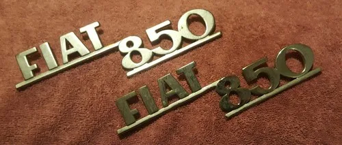 Fiat 850 badgework / script (NOS) original metal