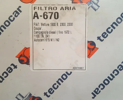 Fiat 1800 / 2100 / 2300   Air Filter element. Technocar A-670